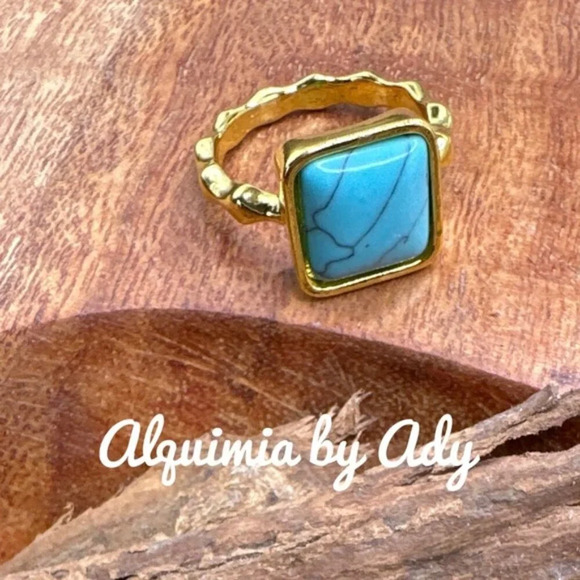 Gold Turquoise boho ring for stacking colorful minimalist gold - Picture 1 of 6